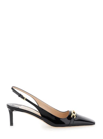 Tom Ford Black Slingback Pumps With T Logo Detail In Patent Leather Woman In Multicolor