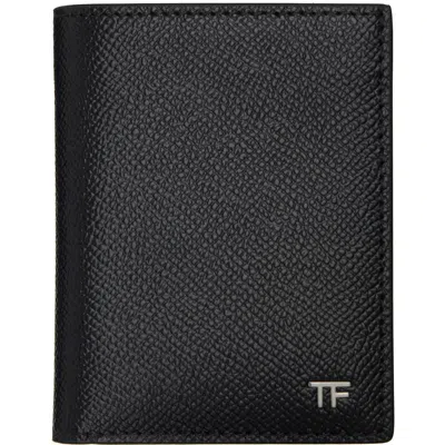 Tom Ford Black Small Grain Leather Folding Card Holder