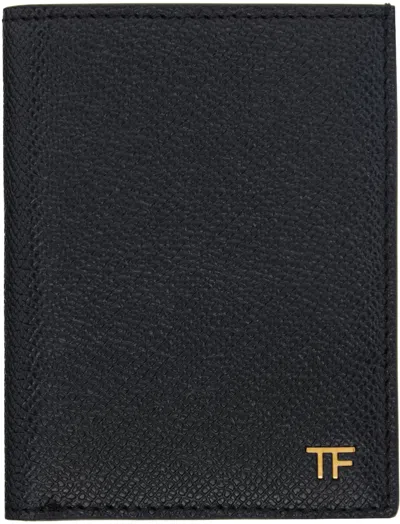 Tom Ford Black Small Grain Leather Folding Card Holder