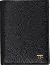 Tom Ford Black Small Grain Leather Folding Card Holder In Black