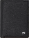 Tom Ford Black Small Grain Leather Folding Card Holder In Black