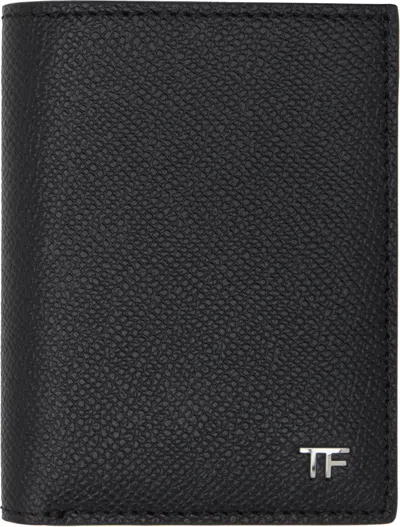 Tom Ford Black Small Grain Leather Folding Card Holder