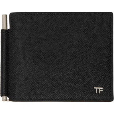 Tom Ford Black Small Grain Leather Money Clip Wallet