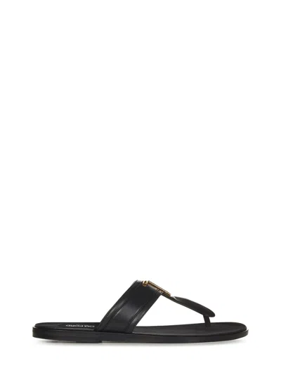 TOM FORD TOM FORD BLACK SMOOTH CALFSKIN THONG SANDALS