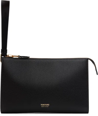 Tom Ford Black Soft Grain Leather Mini Flat Pouch
