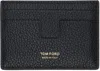 Tom Ford Black Soft Grain Leather Money Clip Card Holder In Black