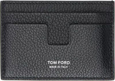 Tom Ford Black Soft Grain Leather Money Clip Card Holder