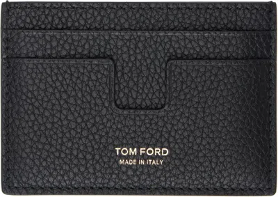 Tom Ford Black Soft Grain Leather Money Clip Card Holder