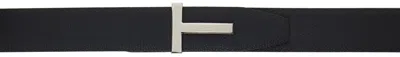 TOM FORD BLACK SOFT GRAIN LEATHER RIDGE T REVERSIBLE BELT