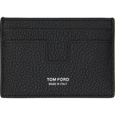 Tom Ford Black Soft Grain 't Line' Money Clip Card Holder In Black.naa