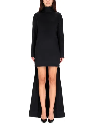 Tom Ford Shiny Crepe Mock Neck Cocktail Dress In Black