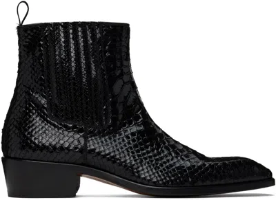 Tom Ford Black Stamped Python Kenneth Chelsea Boots In Schwarz