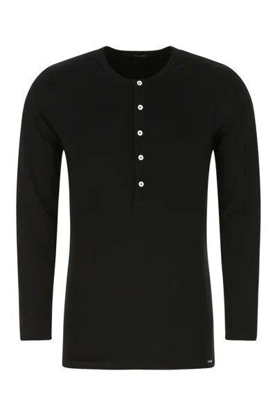 Tom Ford Henley-neck Long-sleeved Jersey T-shirt Clothing In Black