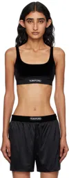 Tom Ford Black Stretch Lustrous Velour Signature Bralette In Black