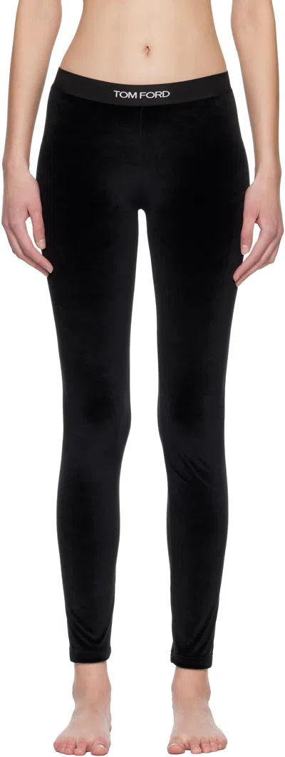 Tom Ford Black Stretch Lustrous Velour Signature Leggings