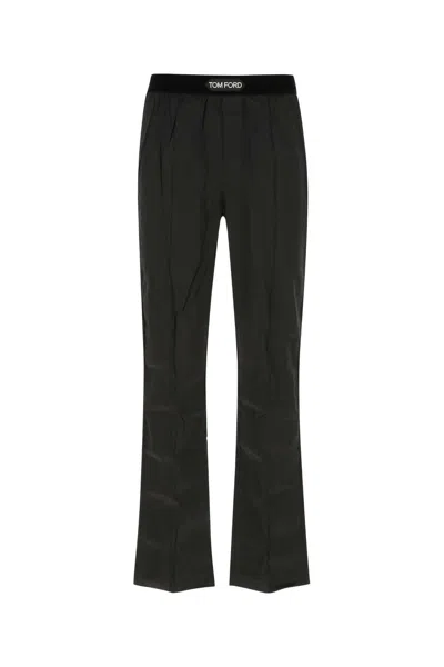 Tom Ford Black Stretch Satin Pyjama Pant In Green