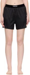 Tom Ford Black Stretch Silk Satin Boxer Shorts In Blue