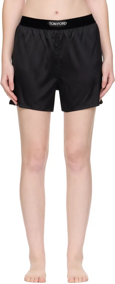 Tom Ford Black Stretch Silk Satin Boxer Shorts In Blue