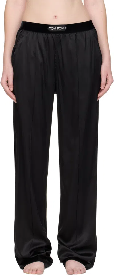 Tom Ford Black Stretch Silk Satin Lounge Pants
