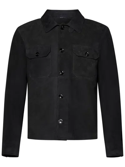 Tom Ford Lightweight Suede Outershirt Jacket In Black