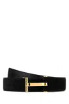 Tom Ford Suede Belt With Gold-tone Buckle And Multiple Holes In Black