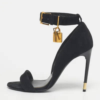 Pre-owned Tom Ford Black Suede Padlock Ankle Strap Sandals Size 38