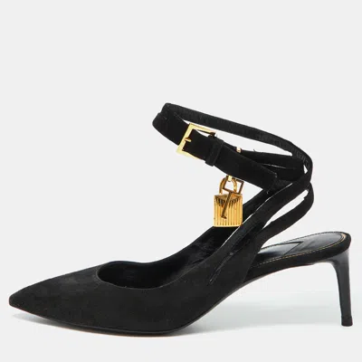 Pre-owned Tom Ford Black Suede Padlock Slingback Pumps Size 37.5