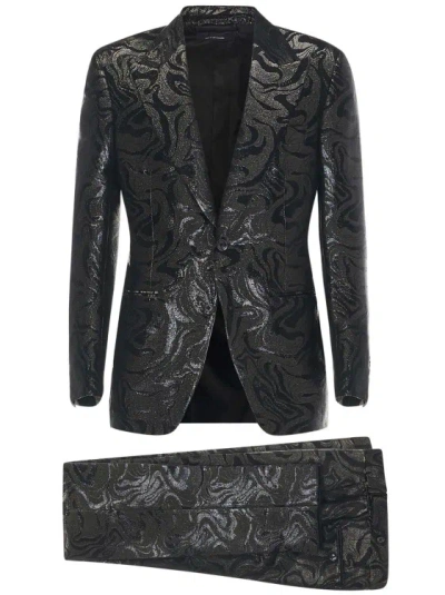 Tom Ford Black Suit With Abstract Metallic Fiber Pattern