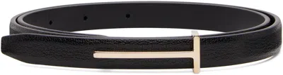 Tom Ford Black Supple Grain Leather Slim T Belt