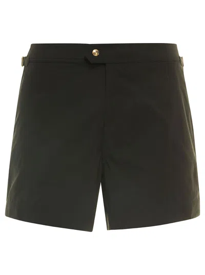 Tom Ford Black Swim Shorts With Side Buckle In Polyester Man
