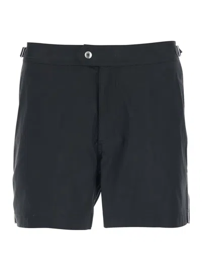 Tom Ford Black Swim Shorts With Side Buckled Strap Details In Tech Fabric Man In Blue
