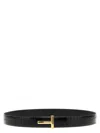 Tom Ford Reversible T-buckle Belt In Croc-embossed Leather In Black