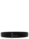 Tom Ford Shiny Smooth Calf Reversible T Belt 40 Mm In Black