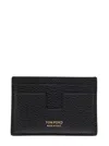 Tom Ford Black T Line Card-holder With Gold-colored Embossed Logo In Grainy Leather Man