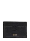 Tom Ford Black T Line Card-holder With Gold-colored Embossed Logo In Grainy Leather Man