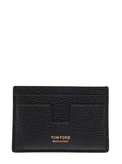 TOM FORD BLACK CARD HOLDER WITH EMBOSSED LOGO LETTERING ON THE FRONT