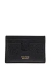 Tom Ford Black T Line Card-holder With Gold-colored Embossed Logo In Grainy Leather Man In Black