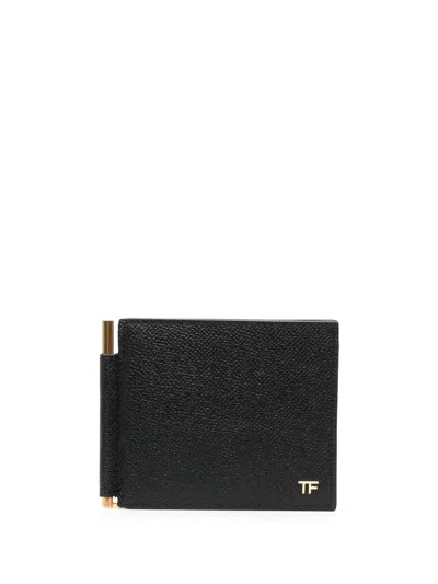 Tom Ford Black T Line Money Clip Leather Wallet