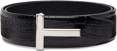 Tom Ford Black T Reversible Belt In Blue