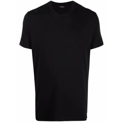 Tom Ford Placed Rib Slim-fit Lyocell And Cotton-blend Jersey T-shirt In Black