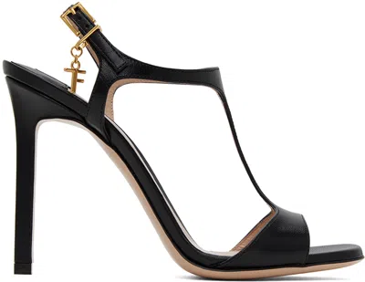 Tom Ford Black T-strap Heeled Sandals In 1n001 Black