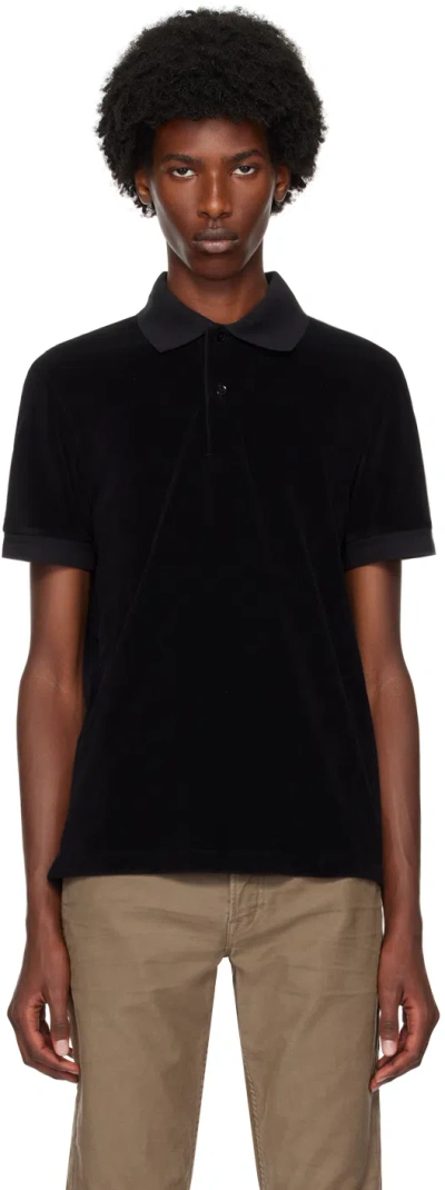 Tom Ford Modal Velour Ss Polo In Black