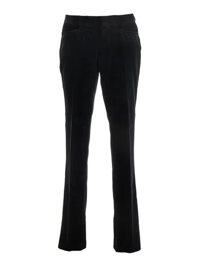 Tom Ford Black Trousers With Belt Loops And Front Pleats In Velvet Man