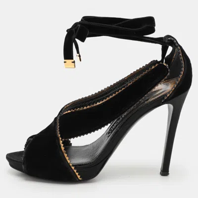 Pre-owned Tom Ford Black Velvet Peep Toe Pumps Size 40