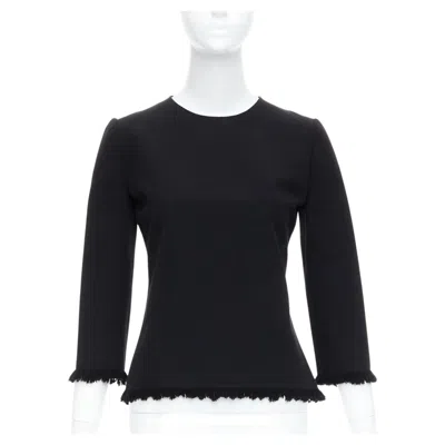 Pre-owned Tom Ford Black Virgin Wool Cotton Fringe Trim Crop Sleeved Fitted Top It36 Xxs