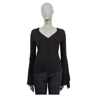 Pre-owned Tom Ford Black Viscose Bell Sleeve V-neck Blouse Shirt 44 L