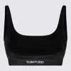 Tom Ford Midnight Blue Velvet U-neck Top With Logo Underband In Black