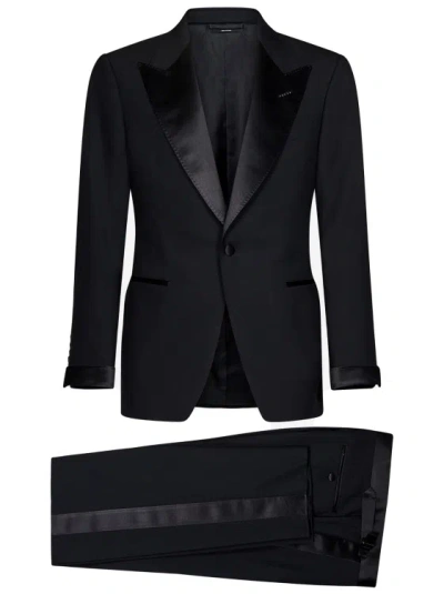 Tom Ford Black Wool And Silk Satin Dress Suit In Blue
