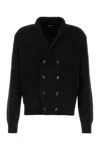 Tom Ford Shawl Collar Double-breasted Front Pockets Ribbed Texture In Black