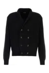 Tom Ford Shawl Collar Double-breasted Front Pockets Ribbed Texture In Black